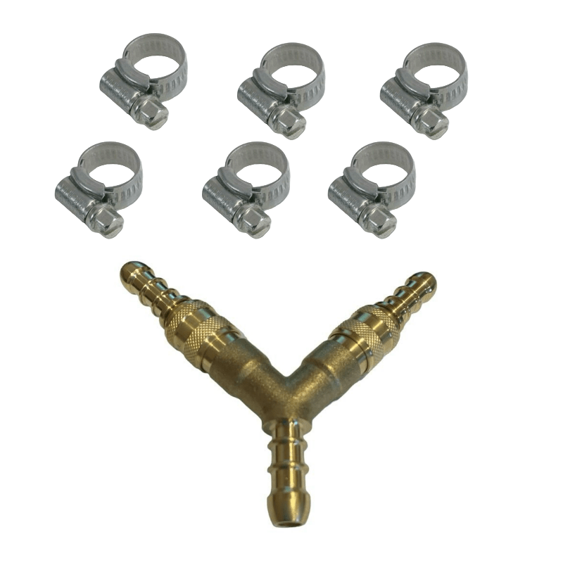 3 Way Quick Release Splitter Coupling Kit With 4 Metres 8mm I/D Gas Pipe & 6 Hose Clips