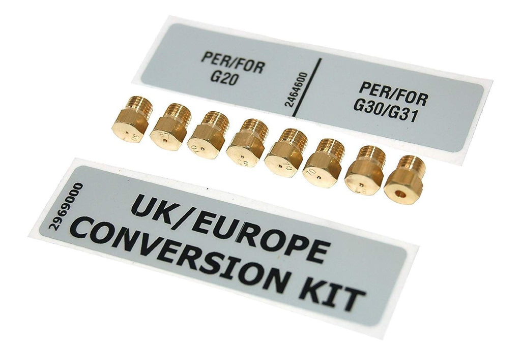 example of an lpg conversion kit complete with brass jet nozzles and an lpg conversion label.