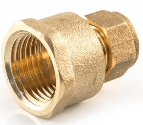 Brass compression fitting showing the 10mm compression and 1/2" BSP female thread, ideal for gas hob installations