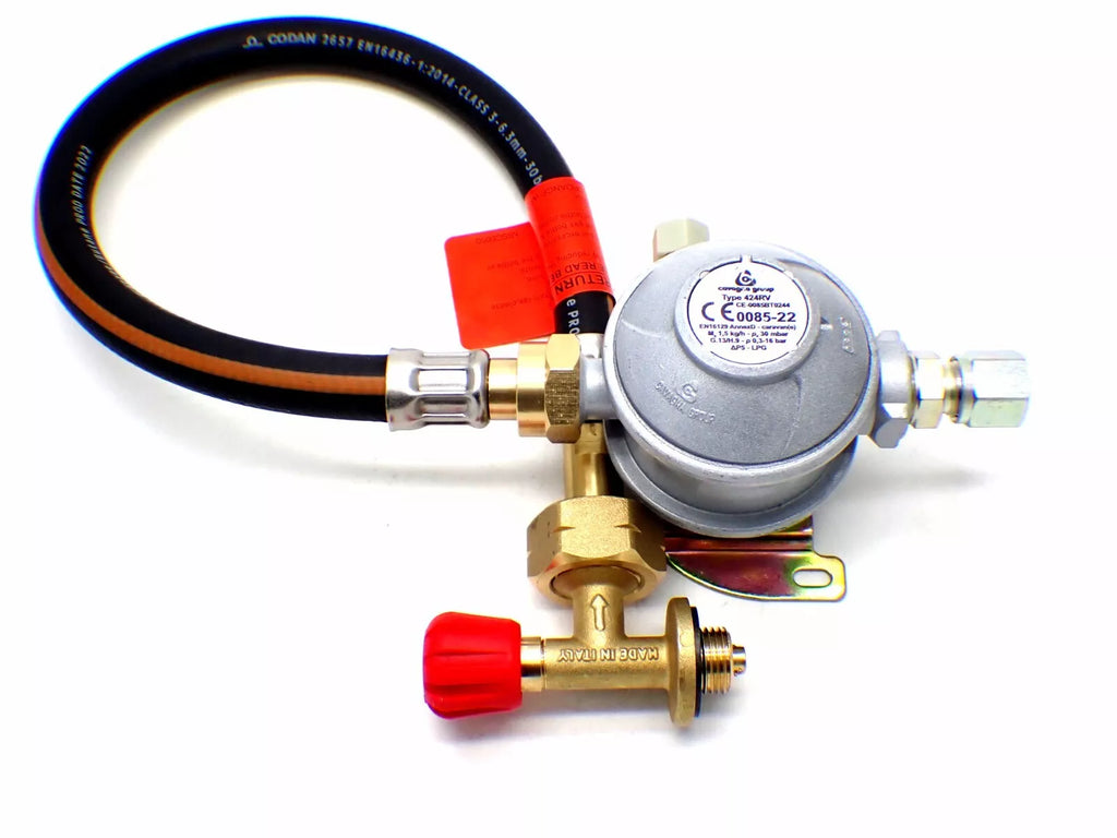 30mbar 10mm Outlet Caravan Regulator 0.5m Pigtail Kit for a Campingaz Cylinder