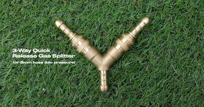 3 Way Quick Release Gas Hose Splitter Coupling for 8mm Propane/Butane Hose + 6 Clips