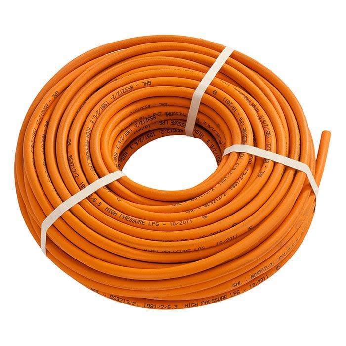 Orange Gas Hose Roll, Durable and Flexible for Propane/Butane Connections, Ideal for Gas Installations and DIY Projects.