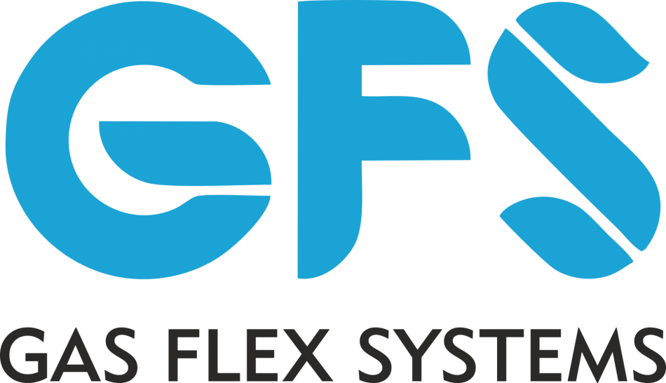 Logo of Gas Flex Systems with blue 'GFS' letters on a clear background