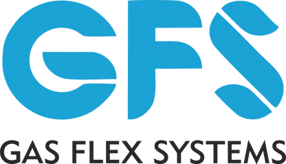 Logo of Gas Flex Systems with blue 'GFS' letters on a clear background