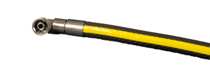 Yellow and black hose with angled micropoint swivel metal fitting