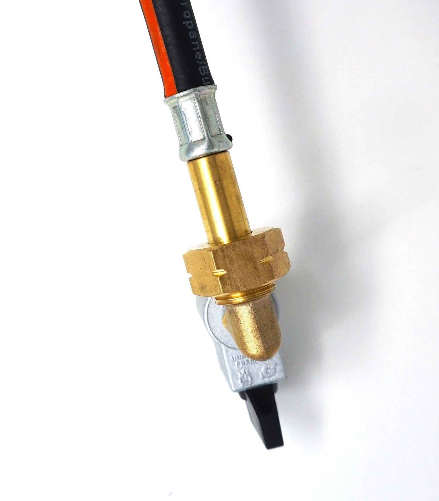 Adaptador de gas con clip de 27 mm a entrada lateral de salida macho Pigtail 109 de butano