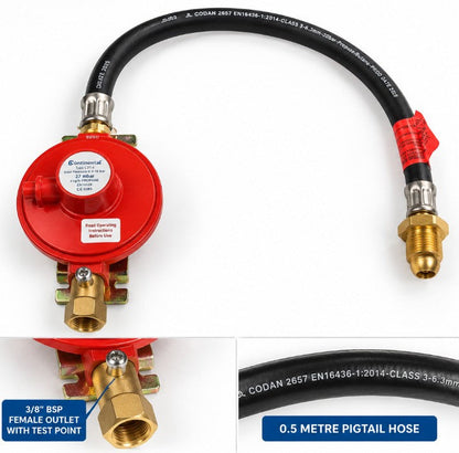 Continental Single Cylinder Propane Gas Regulator Kit POL – 37mbar 4kg/hr with 0.5m Pigtail