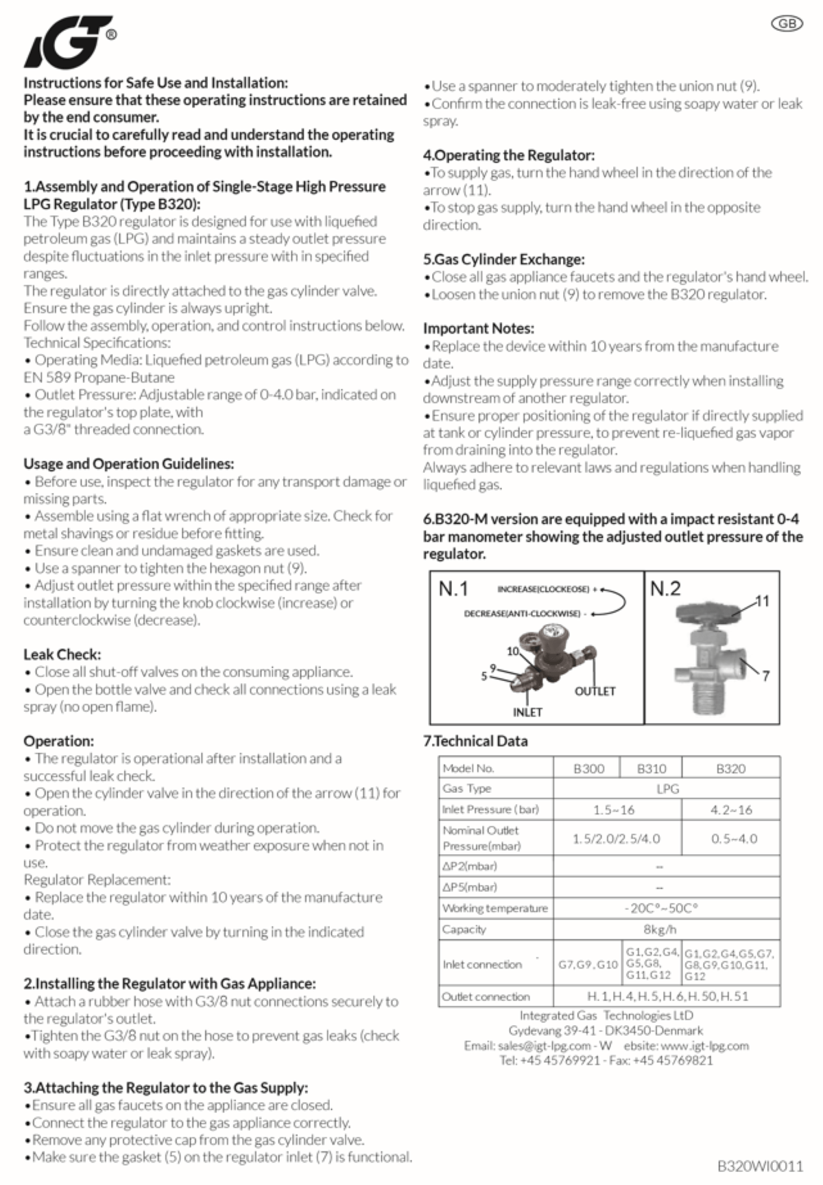 Propane Regulator With Gauge 0.5 - 4 Bar Adjustable POL High Pressure