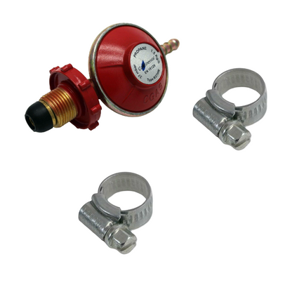 Hand Wheel Propane Regulator 37mbar + 2m 8mm LPG Hose + Oetiker Crimp Clips