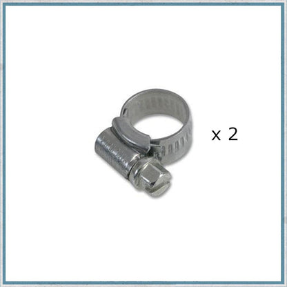Image of a single worm drive clip with 'x2' written beside it, indicating that two clips are included in the set for securing gas hoses.