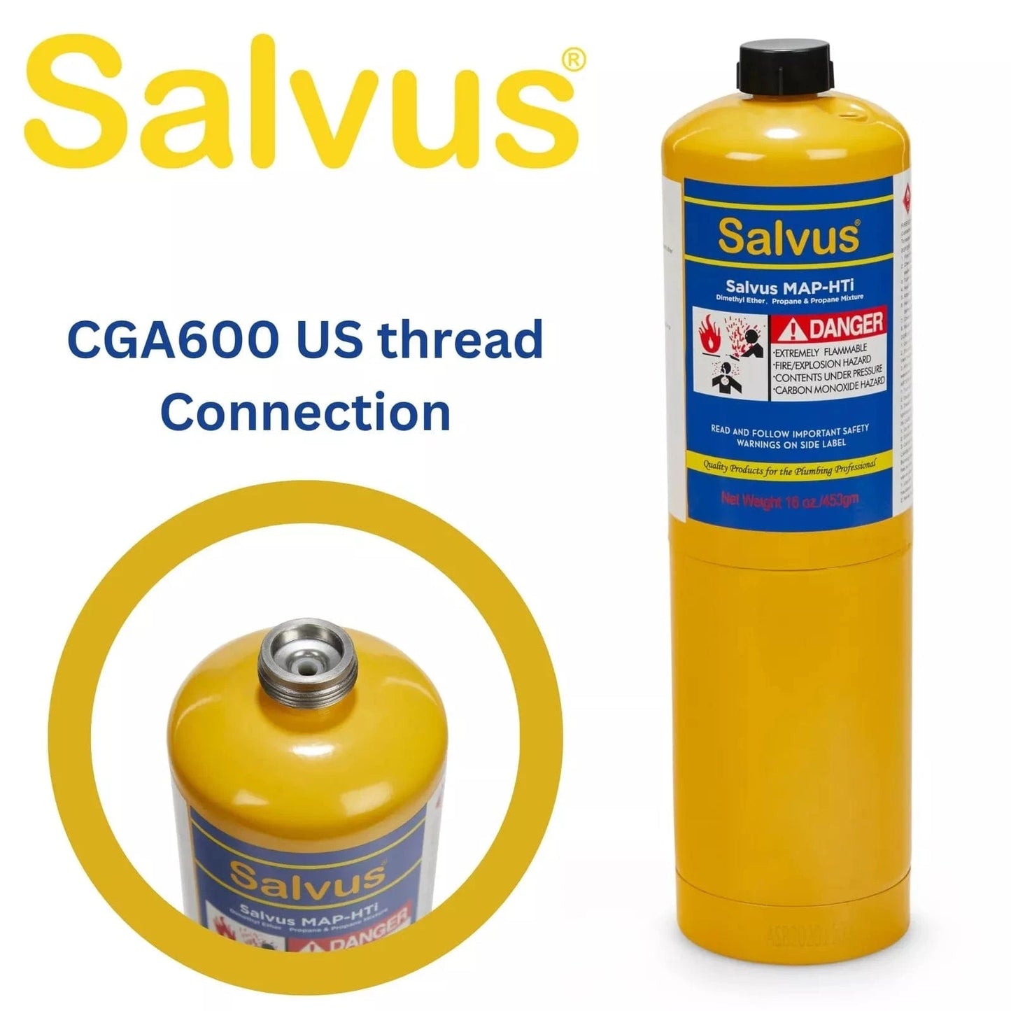 Top view of the Salvus MAPP Gas 400g canister's connection valve, designed for efficient gas flow during use.