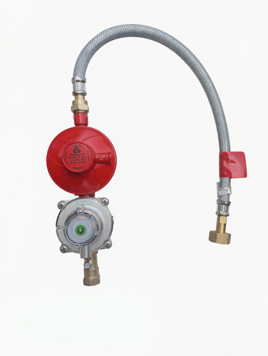 Single OPSO Propane Regulator Kit With Braided F-Valve (Butane Nut) Pigtail