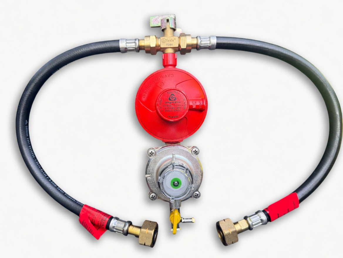 OPSO Twin Manual Propane Regulator Kit With F-Valve Pigtails(Butane Nut) ROI