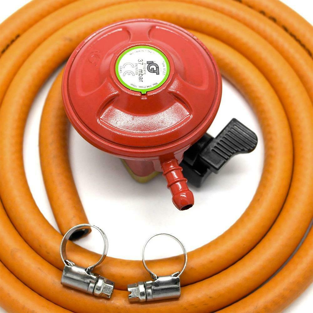 Propane 27mm Clip-On Regulator + 2 Meter LPG Hose + 2 Jubilee Clip - Caravan