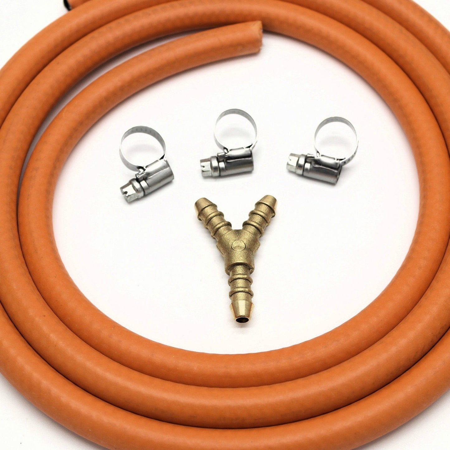 Kit divisor de gas en Y de 3 vías con tubo de gas I/D de 2 m y 8 mm y 3 abrazaderas para manguera