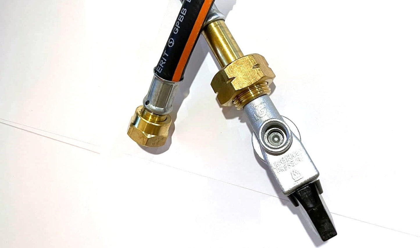 Caravana / Hogar - Adaptador de clip para butano de 21 mm con manguera de gas - 500 mm de longitud
