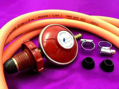 Hand Wheel Propane Gas Regulator 37mbar 2 Metre 8mm ID Hose Pipe And 2 Clips